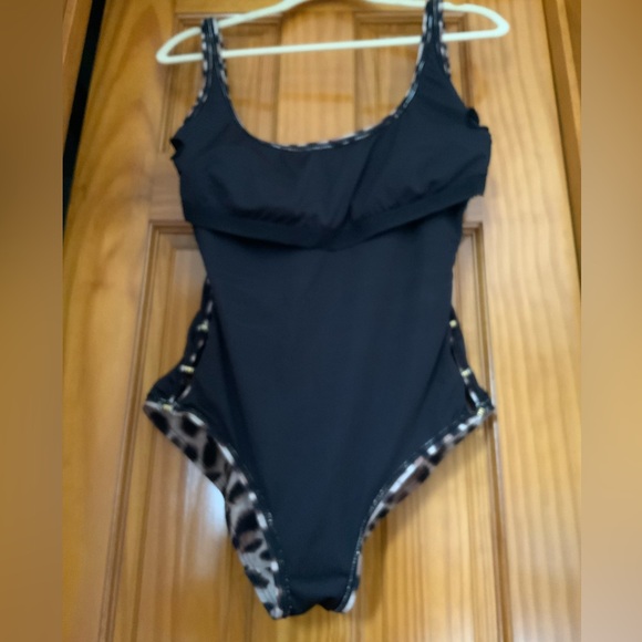 Carmen Marc Valvo U-Back Side-Zip One-Piece Swimsuit Leopard Sz 14 - Picture 6 of 10